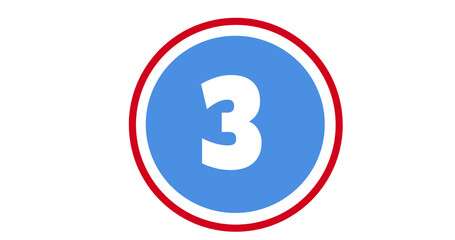 Image of number 3 on blue and red circle on white background