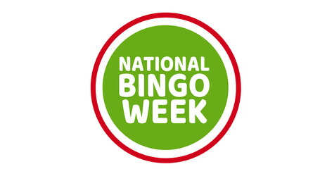 Image of national bingo week on green and red circle on white background