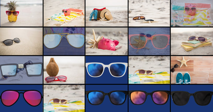 Composition of sunglasses and beach holiday images