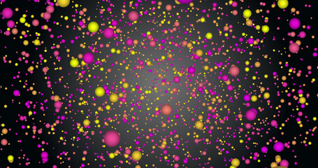 Composition of multiple yellow and pink lights pattern on black background
