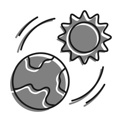 Sun Shines On Planet Earth Linear filled with gray color icon. Changing Seasons On Planet. Global Warming. Increase In Ambient Temperature. Simple black and white vector