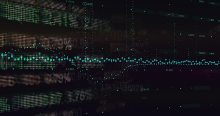 Obraz premium Composition of green line and financial data processing