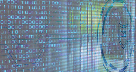 Obraz premium Composite of binary coding and data processing over computer servers