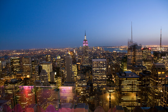Evening skyline view of Lower Manhattan.