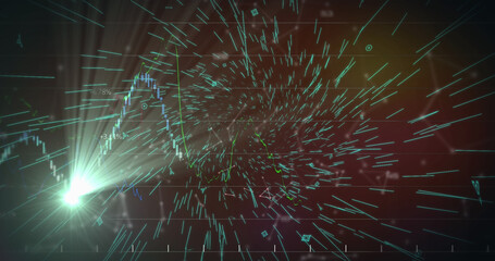 Composition of data processing over light trails on black background