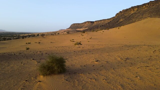 Dry, Arid Landscape in Mauritania Sahara Desert, Africa - Aerial Drone Flight