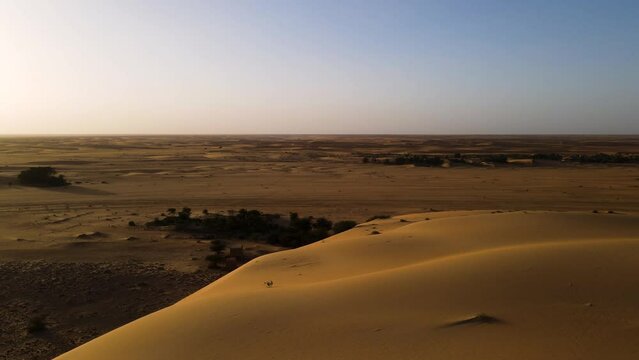 Sand dune Hills in Mauritania Sahara Desert in Africa, Aerial Flight