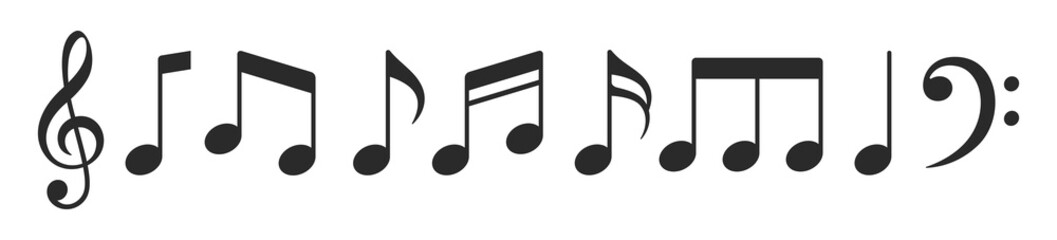 Music notes vector icon set. Music notes sign black on white background