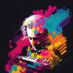 Beautiful, magnificent, musical artwork, Beethoven, composer, colorful, design - obrazy, fototapety, plakaty