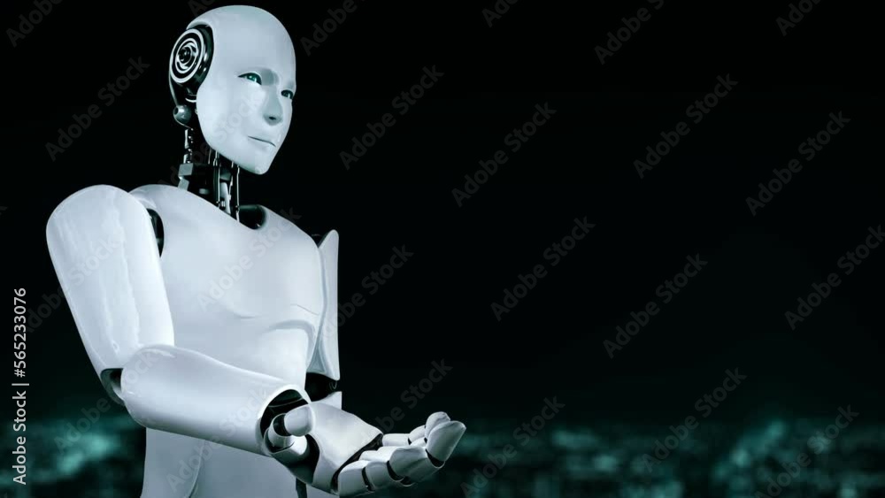 Aufkleber ai hominoid robot holding virtual hologram screen showing concept of ai brain and artificial intelli