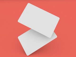 Two bank cards mockup on a red background. 3d render illustration.
