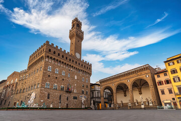 Obraz premium Florence Italy, city skyline at Signoria square and Fountain of Neptune, Tuscany Italy