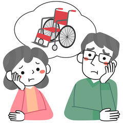 Obraz premium 介護について悩んでいるシニア女性とシニア男性