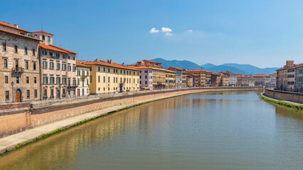 Pisa, Italy, panorama city skyline and Arno River