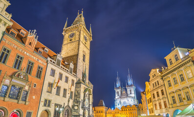 Obraz premium Prague Czech Republic, night city skyline at Prague old town square, Czechia