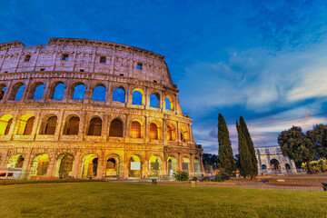 Rome Italy night city skyline at Rome Colosseum empty nobody