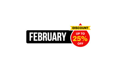 25 Percent FEBRUARY discount offer, clearance, promotion banner layout with sticker style. 