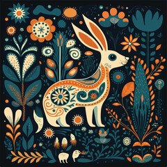 scandinavian folk pattern rabbit