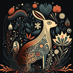 scandinavian folk pattern rabbit