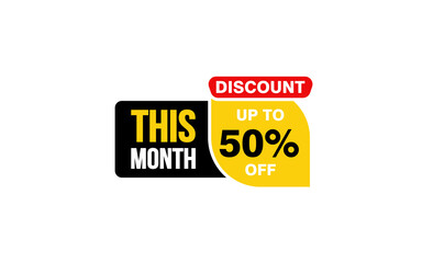 50 Percent THIS MONTH offer, clearance, promotion banner layout with sticker style. 
