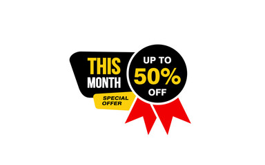 50 Percent THIS MONTH offer, clearance, promotion banner layout with sticker style. 
