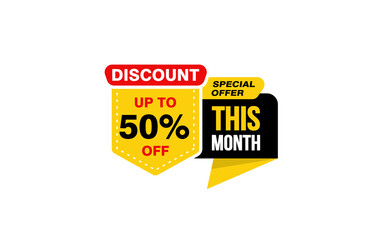 50 Percent THIS MONTH offer, clearance, promotion banner layout with sticker style. 
