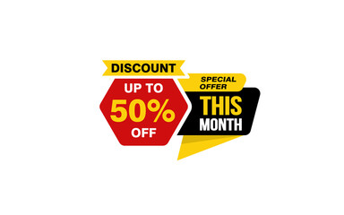 50 Percent THIS MONTH offer, clearance, promotion banner layout with sticker style. 
