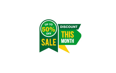 50 Percent THIS MONTH offer, clearance, promotion banner layout with sticker style. 
