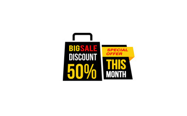 50 Percent THIS MONTH offer, clearance, promotion banner layout with sticker style. 
