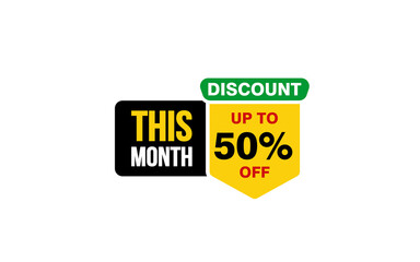 50 Percent THIS MONTH offer, clearance, promotion banner layout with sticker style. 
