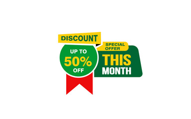50 Percent THIS MONTH offer, clearance, promotion banner layout with sticker style. 
