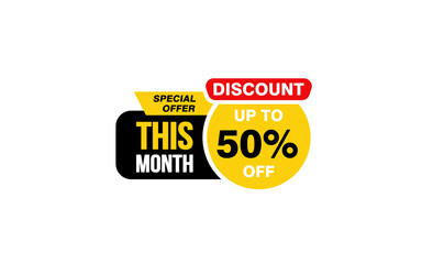 50 Percent THIS MONTH offer, clearance, promotion banner layout with sticker style. 
