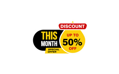50 Percent THIS MONTH offer, clearance, promotion banner layout with sticker style. 
