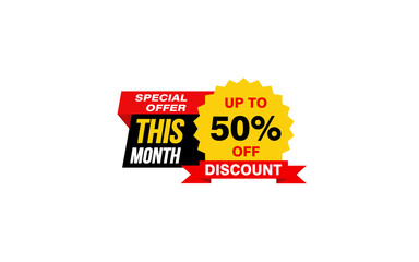 50 Percent THIS MONTH offer, clearance, promotion banner layout with sticker style. 
