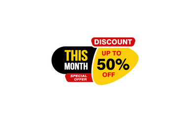 50 Percent THIS MONTH offer, clearance, promotion banner layout with sticker style. 
