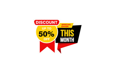 50 Percent THIS MONTH offer, clearance, promotion banner layout with sticker style. 
