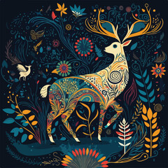 scandinavian folk pattern deer