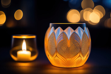 candles in the glass bokeh background