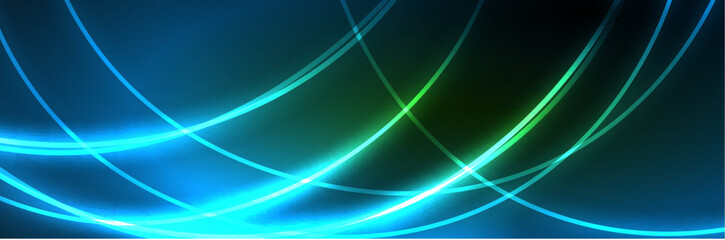 Neon glowing fluid wave lines, magic energy space light concept, abstract background wallpaper design