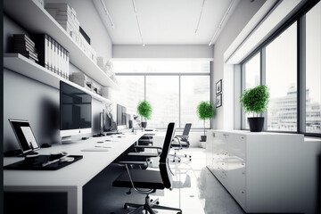 Fototapeta na wymiar white office space realistic interior. Generative AI