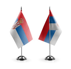 Small national flags of the Serbia on a white background