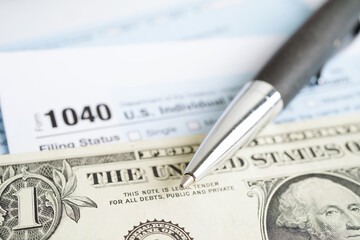 Tax form 1040 U.S. Individual Income Tax Return, business finance concept.