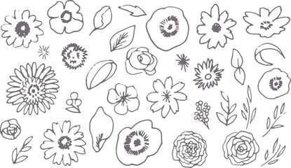 くすみカラーの手書き植物イラスト、ユル可愛い手書きの植物イラスト。植物の線画イラスト。
Dull color handwritten plant illustration, yuletide cute handwritten plant illustration. Line drawing illustration of plant.
