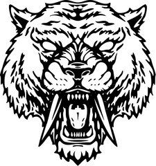 illustration of a furious saber tooth tattoo on isolated white background
