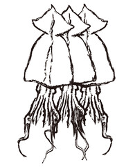 Dried squid, Korean seafood, ink effect, vector