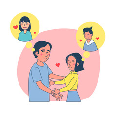 Fake love theme , loved by fake face not soul.They thought it was beautiful but the reality was the opposite. They couldn't think of it. Big isolated illustration vector with white background.