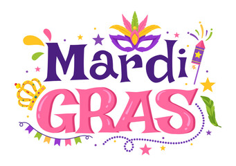 Mardi Gras Carnival Party Illustration with Mask, Feathers and Item Festival for Web Banner or Landing Page in Flat Cartoon Hand Drawn Templates © denayune