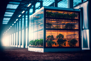 Fototapeta na wymiar Futuristic greenhouse for growing or automatic watering plants Generative AI