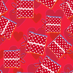 Obraz premium Valentines Day Colorful Seamless Pattern Textile Wallpaper. Template for 14 February Holiday Background.