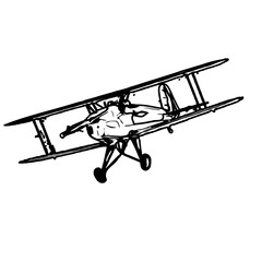 black and white sketch of a classic airplane with transparent background